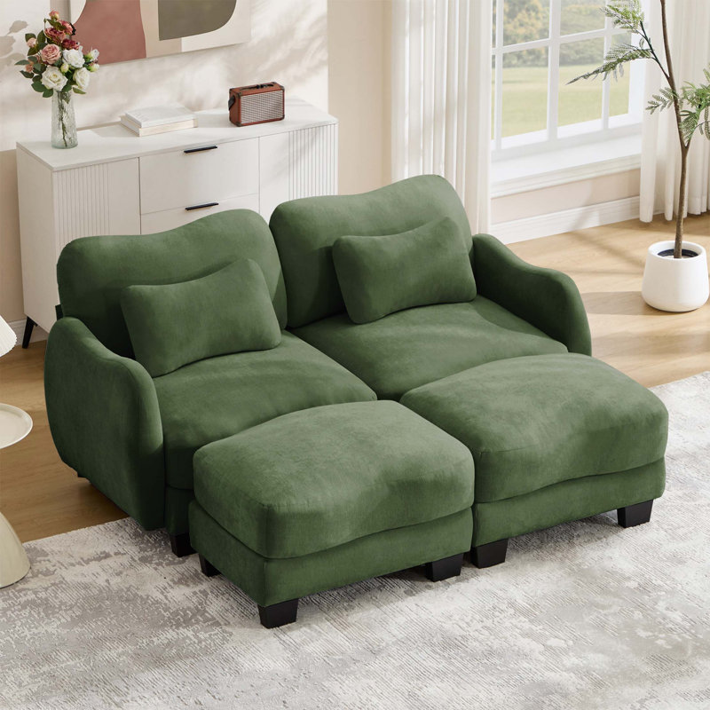 Canapé modulaire en chenille avec coussin lombaire et pouf amovible, Chenille verte