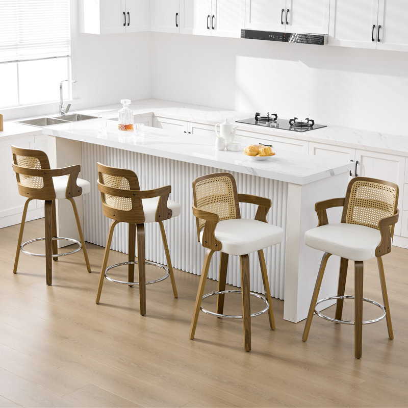 Tabouret de bar et de comptoir rembourré avec accoudoirs, Blanc, 4