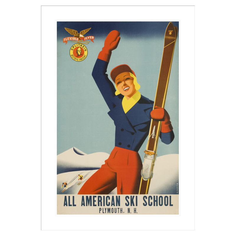 Affiche de voyage «All American Ski School» par Sascha Maurer, impression giclée encadrée, 41.5" H x 28.98" W