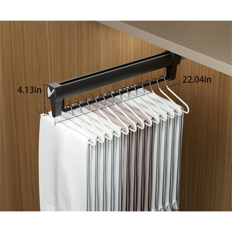 Porte-pantalons rétractable avec rail coulissant, H 4,13 po x l 1,98 po x P 22,04 po