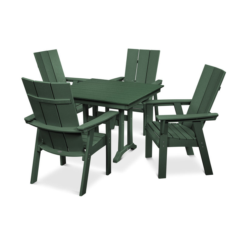 Ensemble repas 5 pièces POLYWOOD Modern Curveback Adirondack, Vert