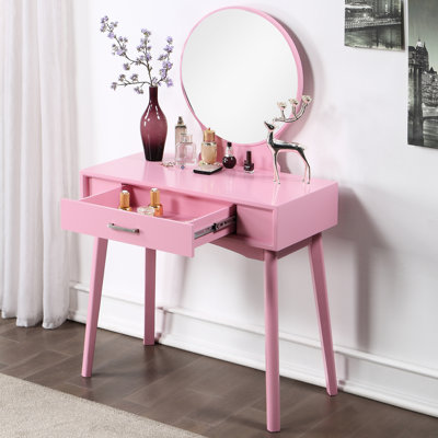 Meuble-lavabo et tabouret en bois rose avec sièges rembourrés