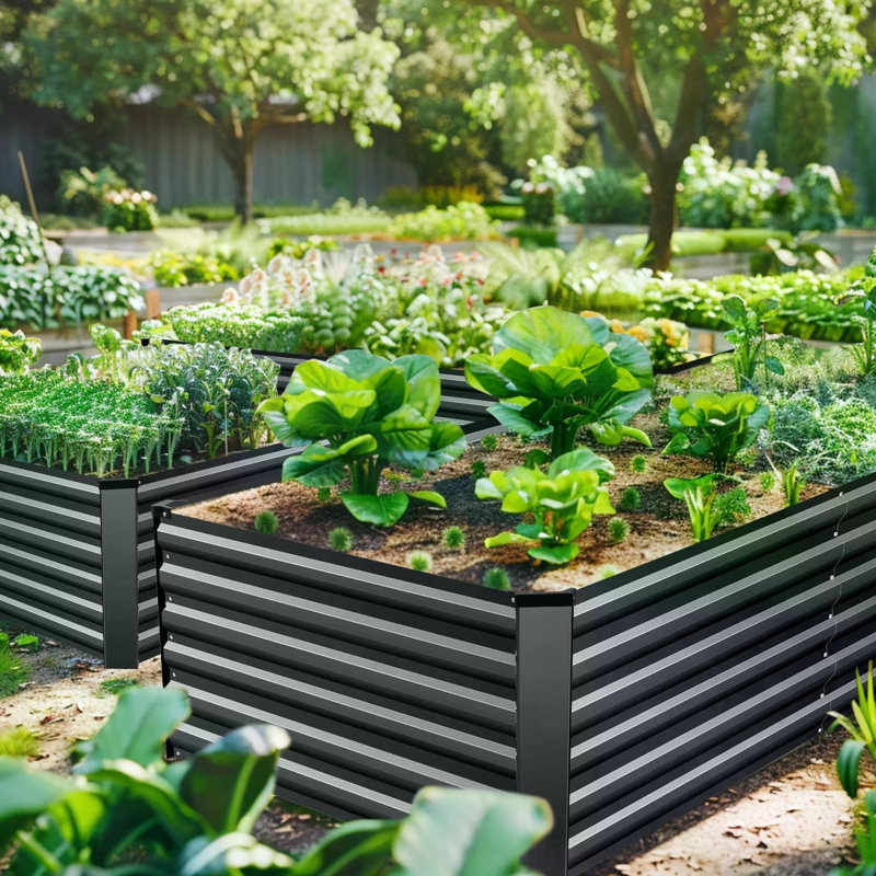 Jardinière surélevée en acier galvanisé de 1,83 m x 0,91 m x 0,61 m, bac à fleurs extérieur extra-profond en métal, Black