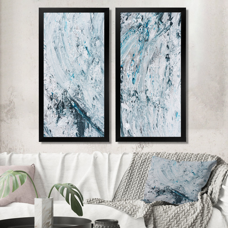 Ensemble de 2 reproductions d'art sur toile - Coups de peinture abstraits bleu clair, H 40 po x l 40 po x P 1 po