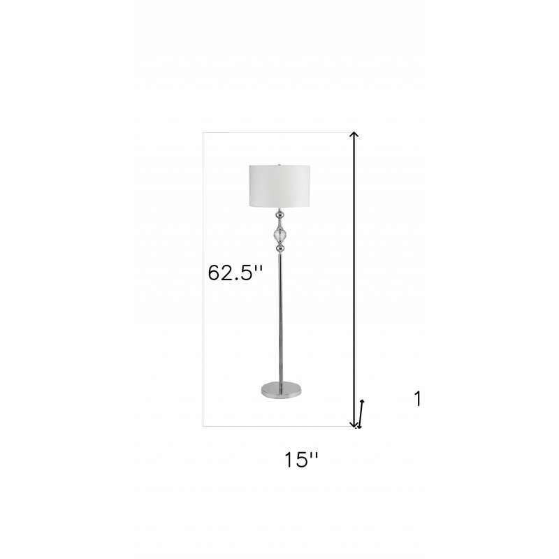 Lampe sur pied en chrome et cristal 63 "en forme d'orbe avec abat-jour tambour blanc