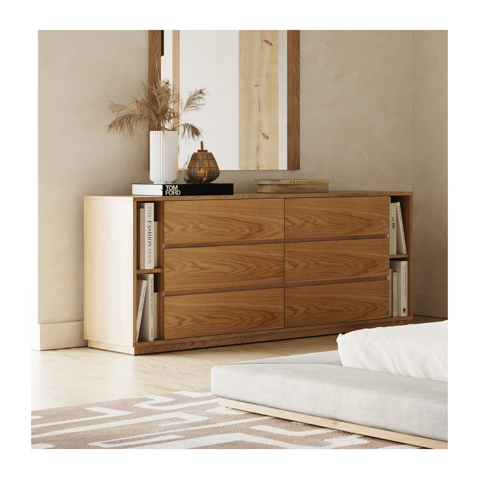 Amalie 6 Drawer 63'' W Double Dresser, Natural Oak