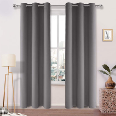 2 Thick Panels Room Darkening Blackout Curtains, Thermal Insulated Block Out Light Grommet Drapes