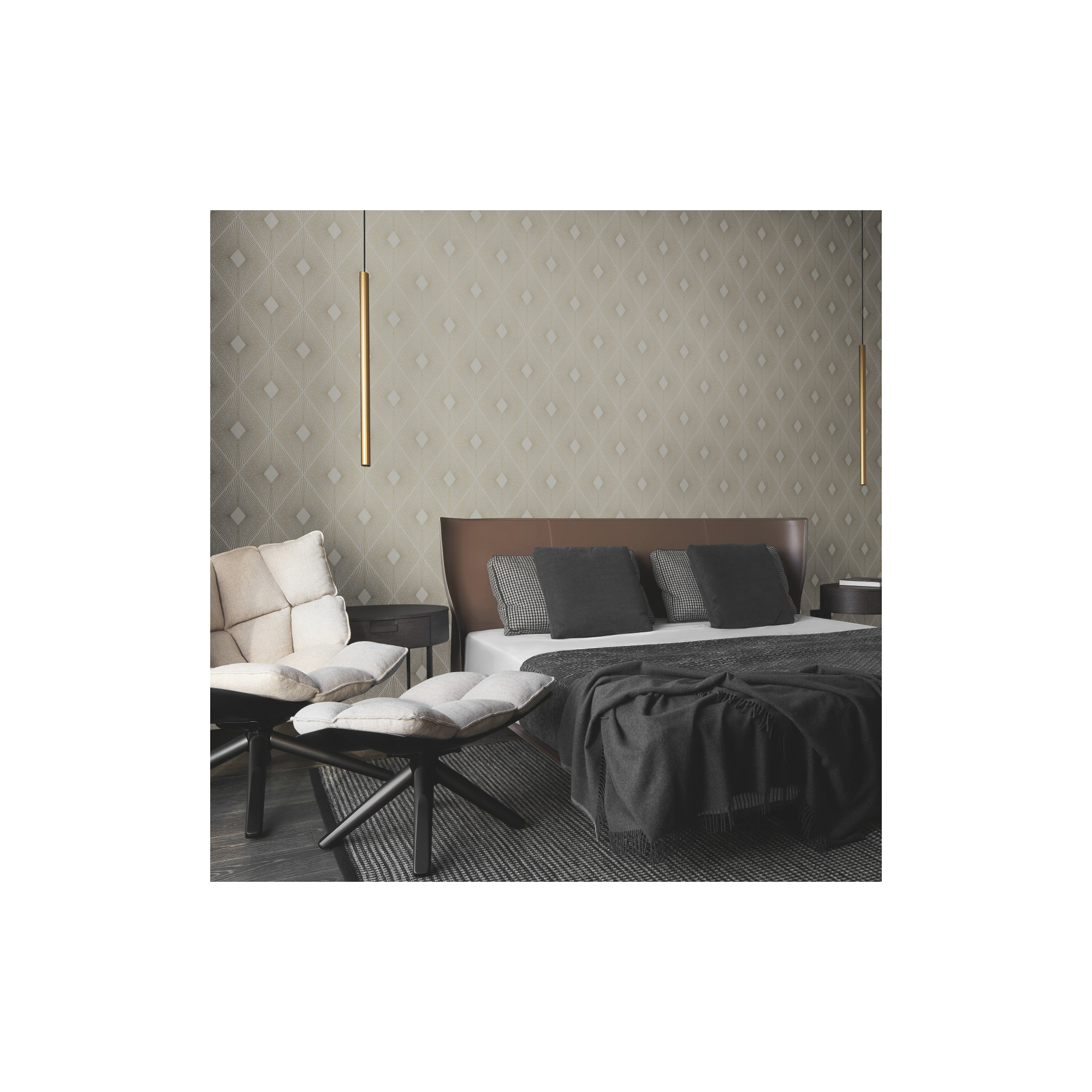 Antonina Vella Modern Metals Modern Geometric Wallpaper, Warm Grey/Gold