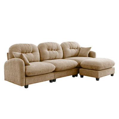 Cushion , Modular Sectional, L Shaped Couch, Chenille Fabric, Ergonomic Design, , Camel Chenille, 3 - Seat, Sectional , Cushion,