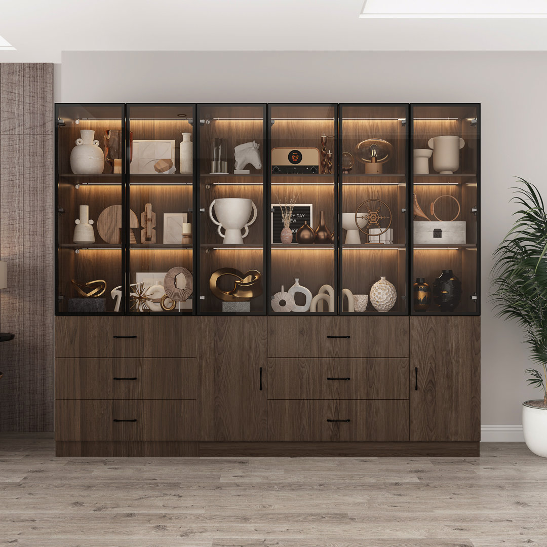 94.4" Wide Glass Door & LED Lights Display Case Curio Cabinet Wrought Studio™