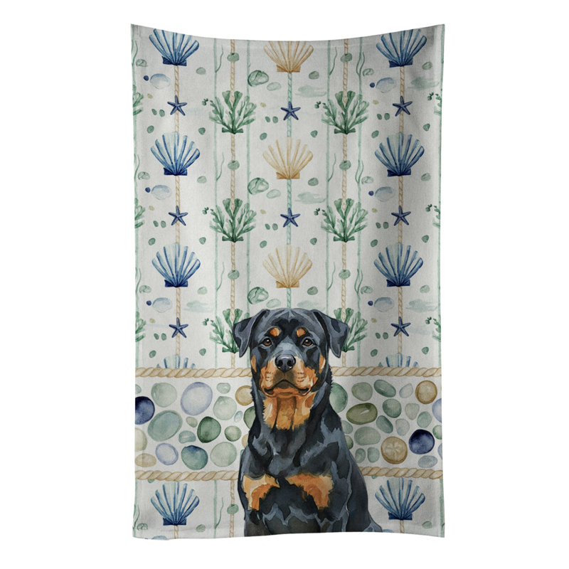 Rottweiler Coastal Sea Glass Kitchen Towel, Rottweiler
