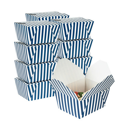 Restaurantware-Bio Tek 5.1 x 4.1 x 2.6 Inch Food Containers, 200 Durable Takeaway Boxes - Disposable, Striped, Pink And White Paper 30 Ounce Takeout Boxes, Rectangle, For Takeouts And Delivery