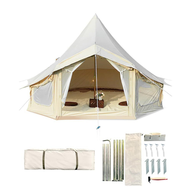 Toile cloche tente, tente 4 saisons avec 2 réchauds, Blanc 1, H 117,6 po x l 196,8 po x P 196,8 po
