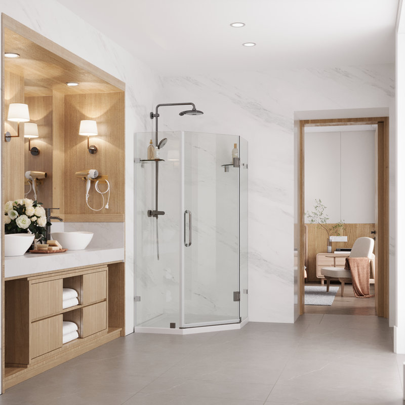34'' Clear Tempered Glass Frameless Neo-Angle Shower Enclosure