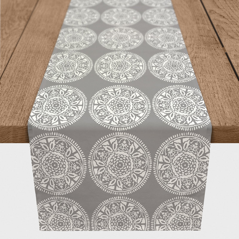 Adelya Rectangle Damask Polyester Table Runner, 90" x 16", Black