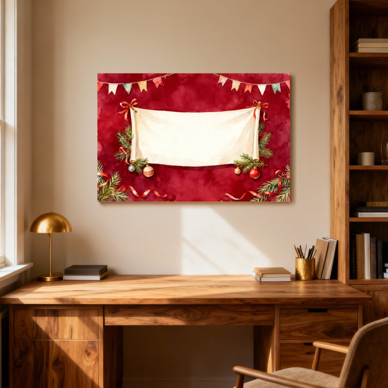 Christmas Christmas Banner With Pine And Ornaments, 28" H x 40" W
