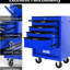 Coffre à outils en métal noir et bleu de 20 po à 5 tiroirs, glissières à roulement, 4 roulettes pivotantes, armoire verrouillable avec rangement pour rangement d'organisation en acier, rangement universel en acier avec frein de stationnement universel, visuel