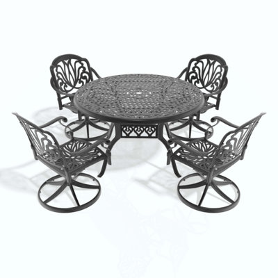 5-Piece All-Weather Cast Aluminum Dining Set, Include 4 Swivel Chairs And Round Table With Frame