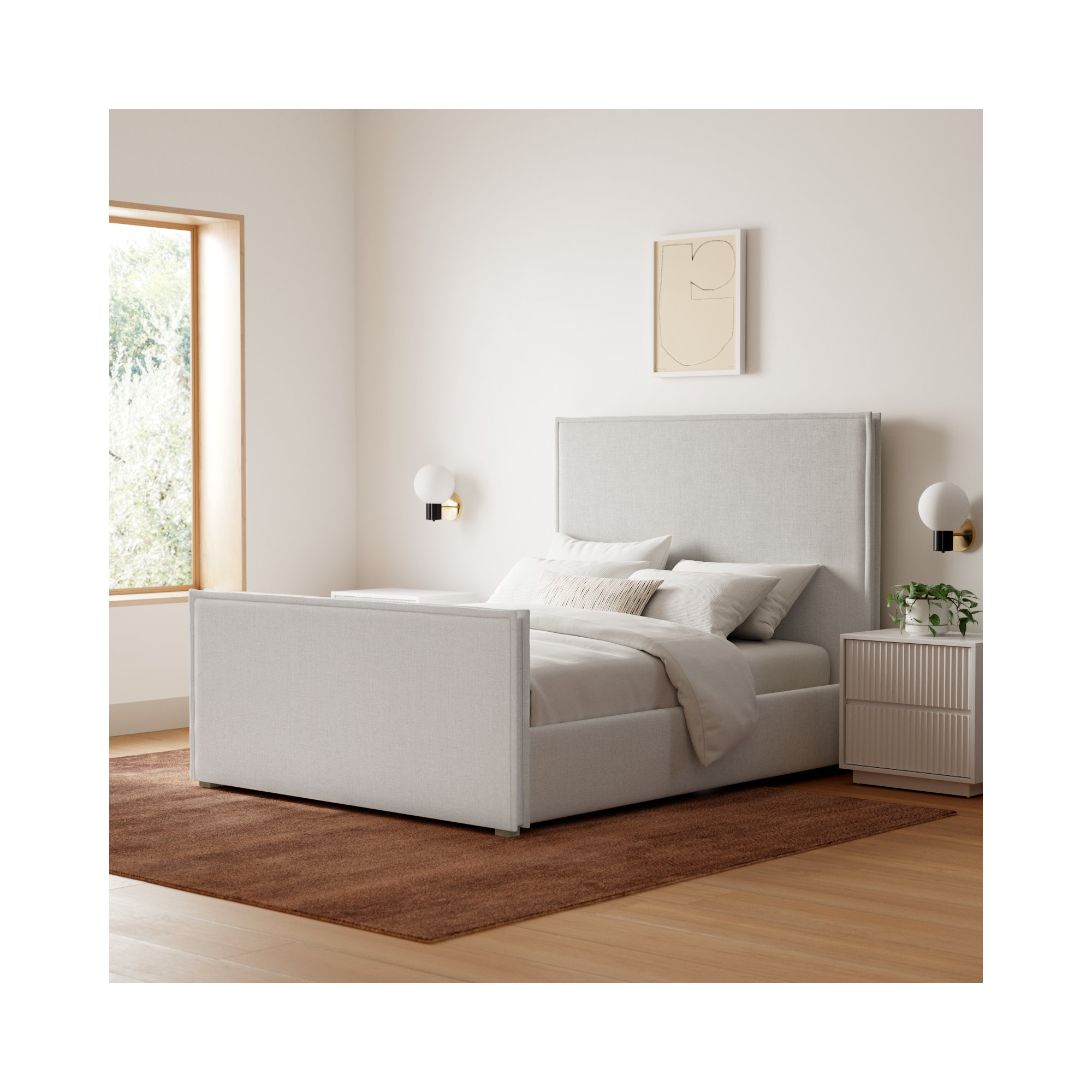 Sawyer Upholstered Panel Bed, Queen, Greige