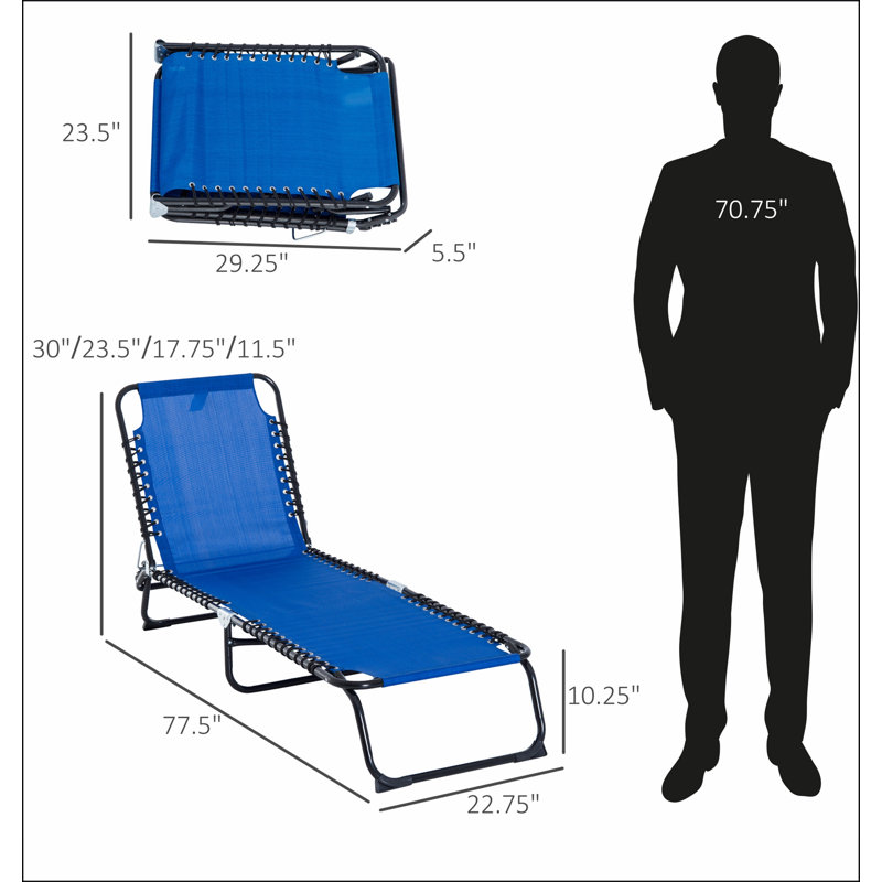 Folding Chaise Lounge Pool Chair, Patio Sun Tanning Chair, Outdoor Lounge Chair with 4-Position Reclining Back, Breathable Mesh Seat for Beach, Yard, Patio
