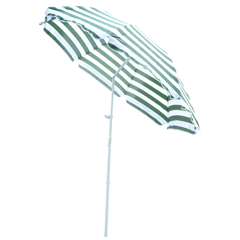Parasol de plage rond de 1,80 m avec mécanisme d'inclinaison, rayé vert
