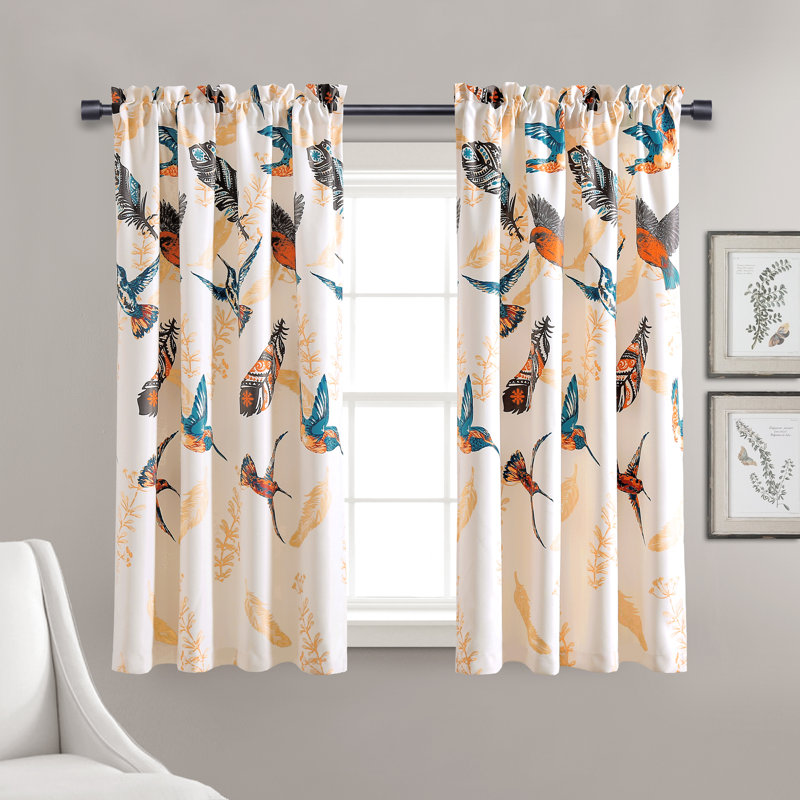 Bird Breeze Room Darkening Curtain Pair, Light Orange/Blue