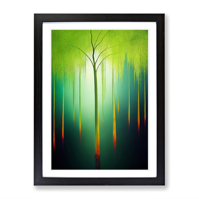 Weeping Willow Tree Abstract 1 Piece Single Picture Frame Wall Art, 34cm H x 25cm W x 2cm D, Walnut
