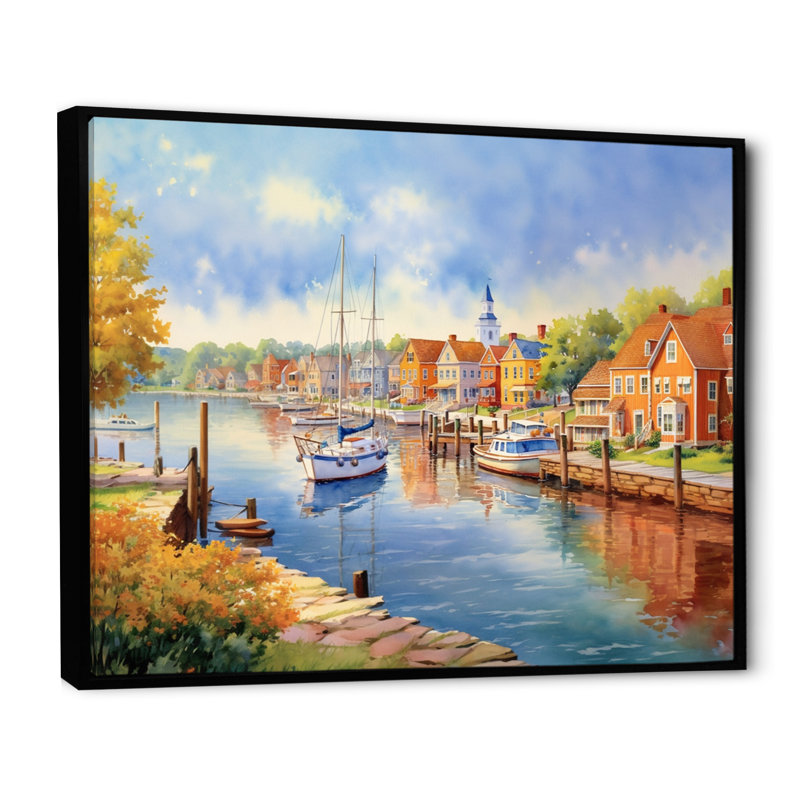 Paysage du canal de la baie Maryland, H 30 po x l 40 po x P 1,5 po, Cadre flottant noir