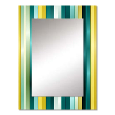 Green And Yellow Stripes Harmony - striped  Large Wall Mirror, Striped, Abstract Unique Mirror, Printed Metal Art
