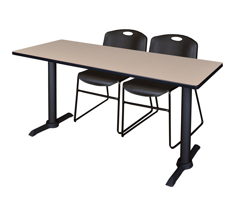 Neyland Cain T-Base training table and 2 Zeng stackable chairs, Noir, noir, noir, noir, L 66 po x P 24 po, Acajou