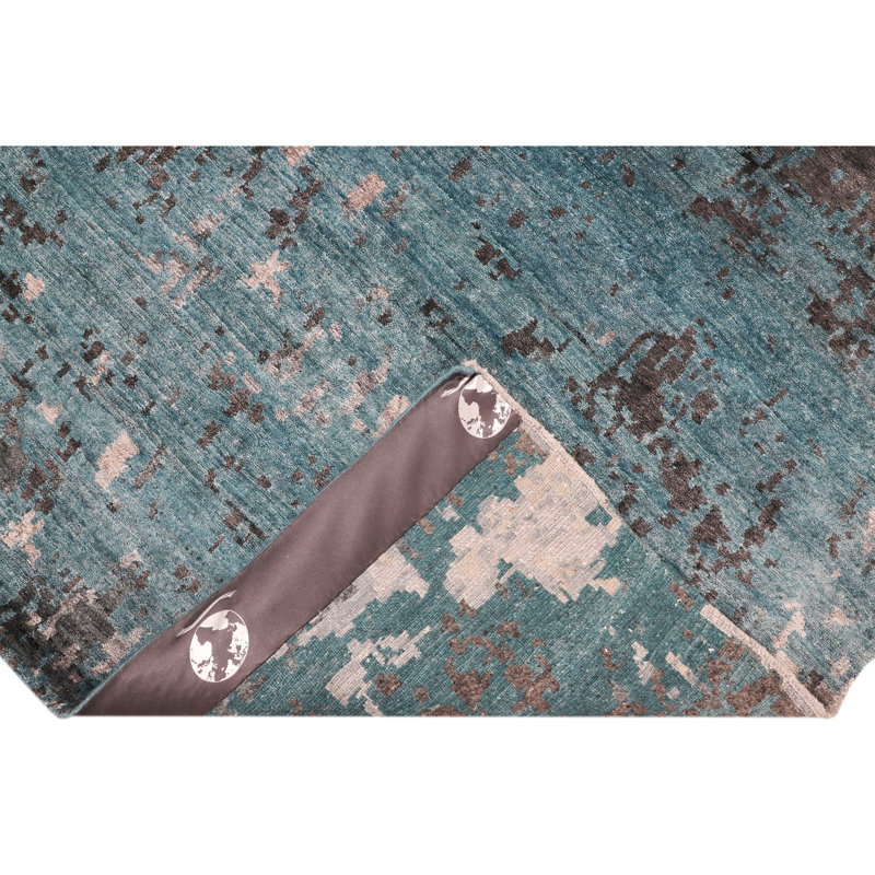 Abstract Area Rug in Turquoise/Gray/Ivory, Rectangle 6' x 9'