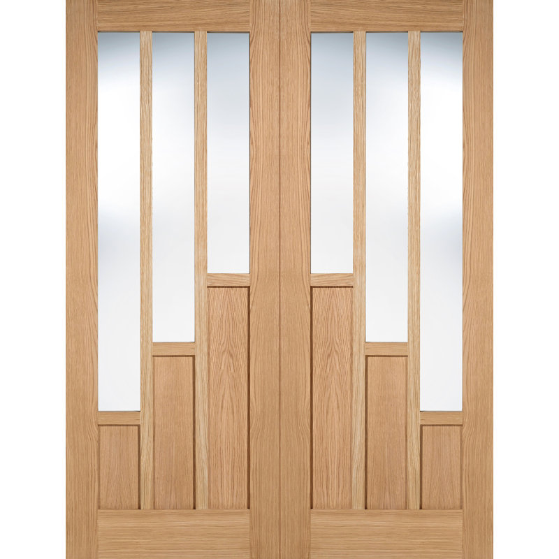 Coventry Glazed Prefinished Oak Internal Door Pair, 198.1cm H x 116.8cm W x 4cm D