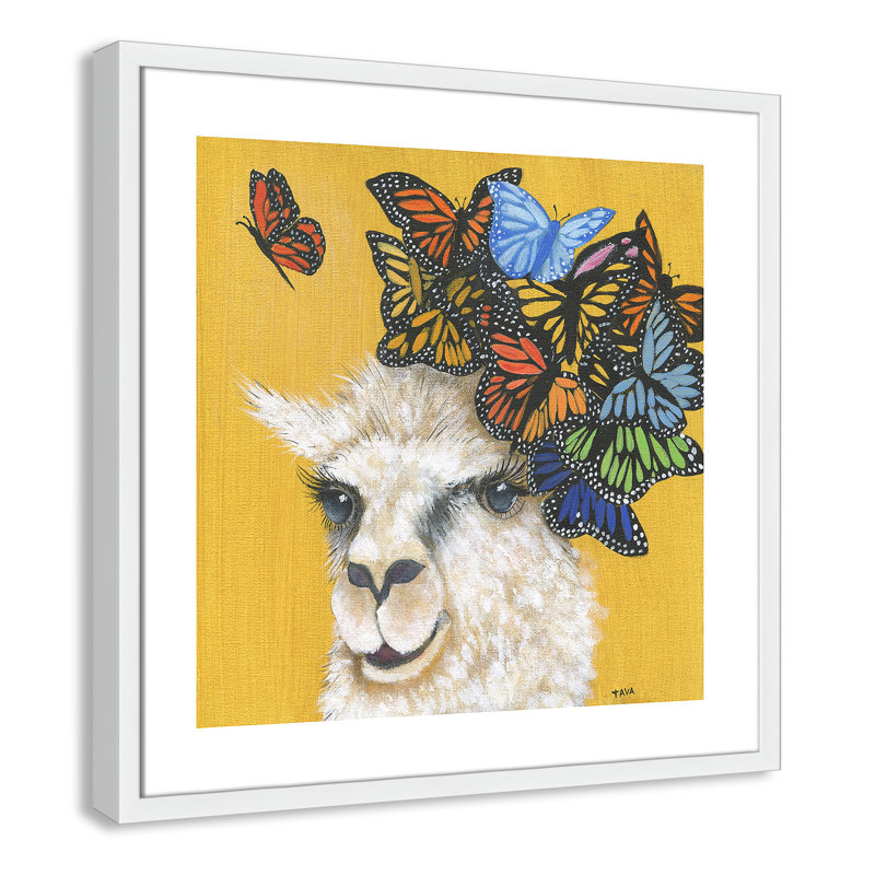 Art sur toile llama, H 23,5 po x l 23,5 po x P 1,18 po, Cadre blanc