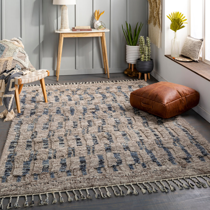 Kenady Hand Knotted Wool Southwestern Area Rug, Rectangle 8'10" x 12'