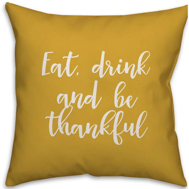  Coussin «Eat Drink and Be Thankful», Moutarde, Coussin décoratif