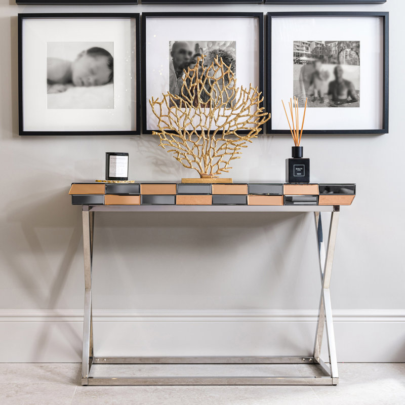 Allport 110cm Glass Top Console Table, Rose Gold/Silver