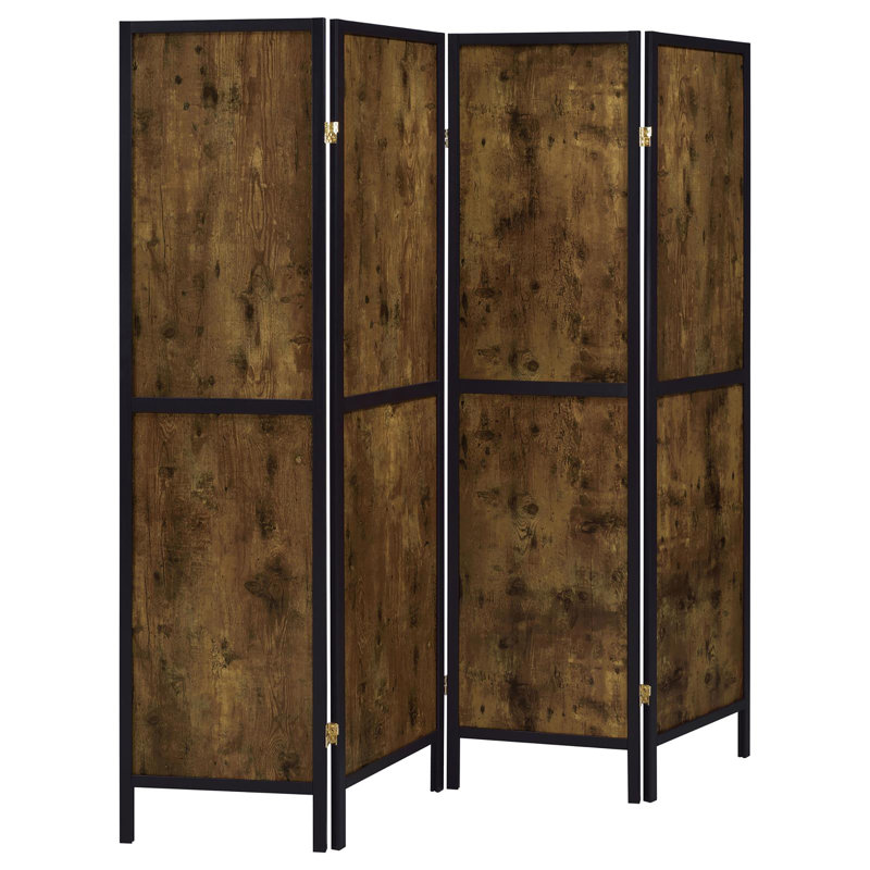 Paravent antique 4 panneaux muscade et noir, Brun