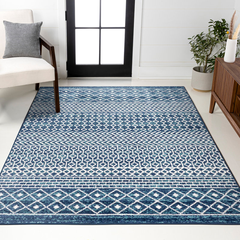 Tapis bleu marine / crème Bouvard, Rectangle 5 pi 3 po x 7 pi 7 po