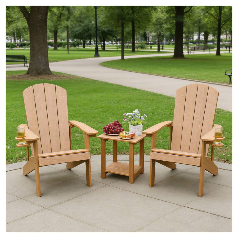 2-Piece All-Season Outdoor Lounge Chair Set in Teak, HIPS Patio Seating with Wood-Look Finish
