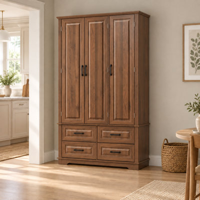 72 Inch Large Kitchen Pantry Cabinet with 3 Pull Out Trays 4 Drawers 5 Door Racks and Adjustable Shelves