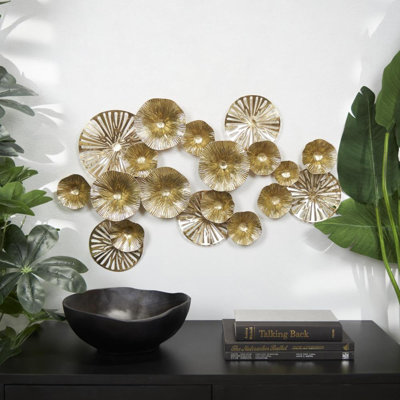 Allain Metal Textured Overlapping Disk Floral Gold Wall Decor with Cutouts