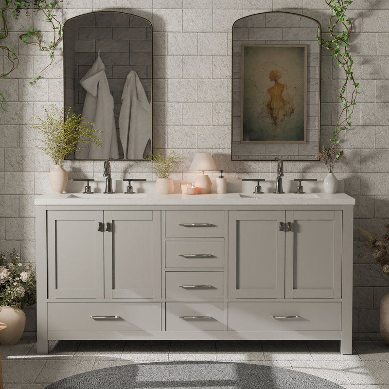 Ensemble de meuble-lavabo double 72 po Zaair, Gris