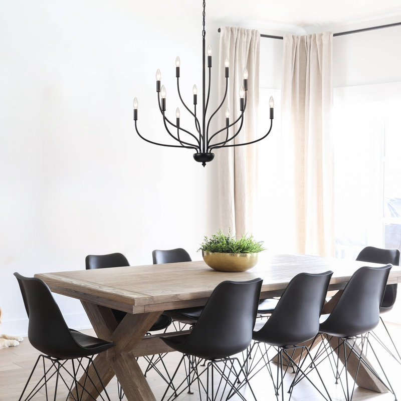 Sebron 12 Light 3 - Tier Dimmable Classic / Traditional Candle Style Chandelier, Matte Black, 12 Lights