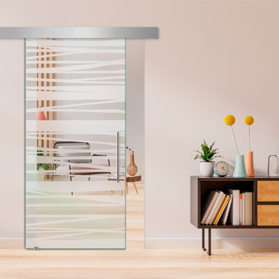 Frameless Glass Sliding Barn Door with Frosted Modern Design + Hardware Kit (Semi-Private)