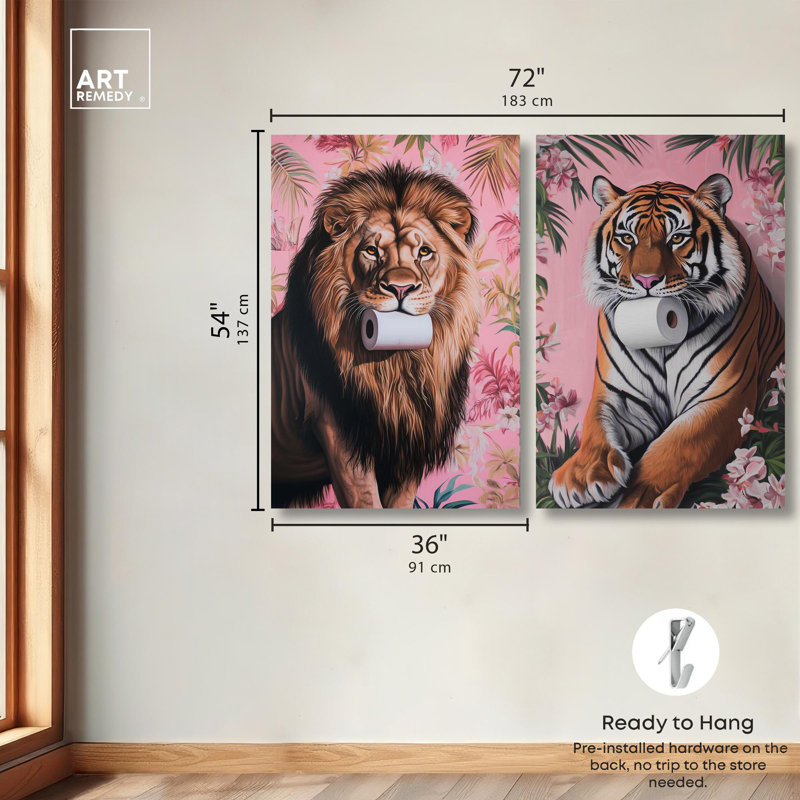 «Tropical Roll Animal Set», reproduction acrylique sur toile par Art Remedy, H 54 po x l 36 po