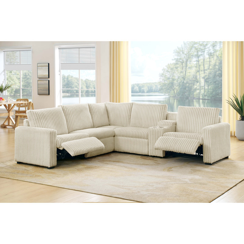 Canapé modulaire inclinable électrique Rocktem, Velours côtelé beige