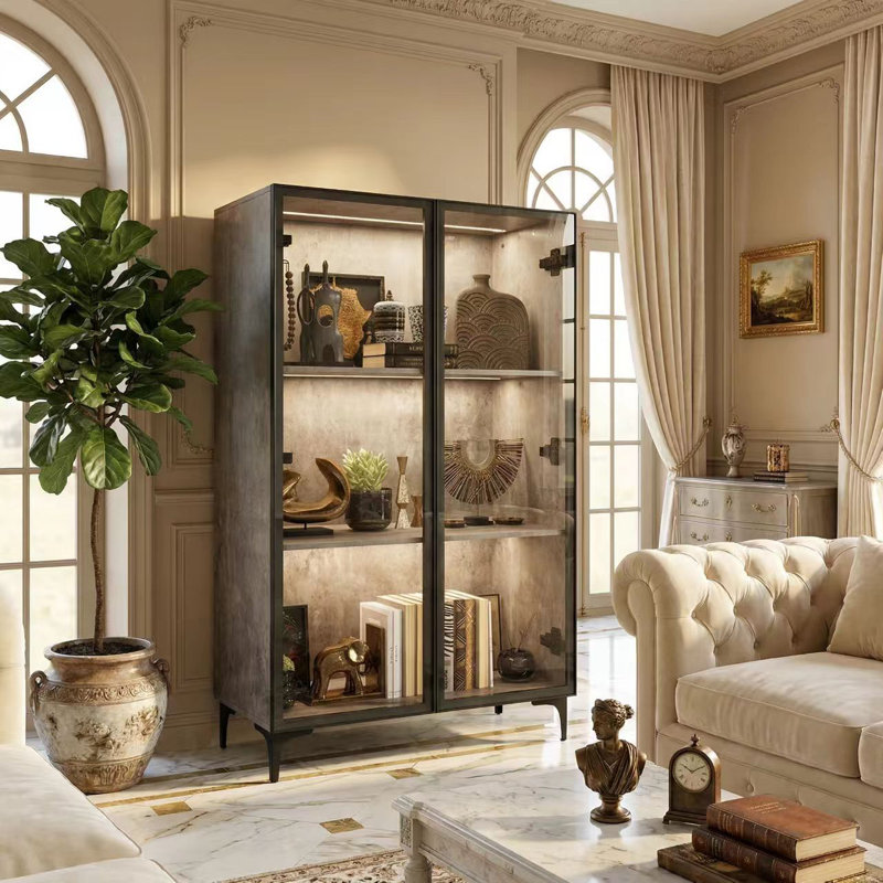 3-Tier Glass Door Display Case With LED Light