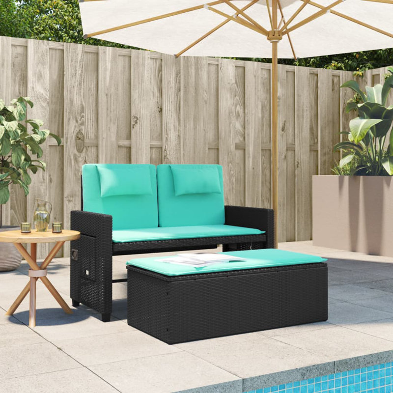 Banc de patio inclinable avec coussins vidaXL, Bleu et noir