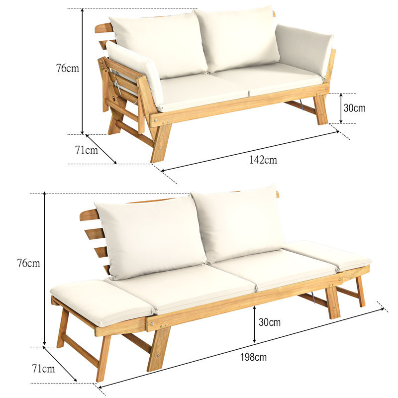 502.92cm Wide Acacia Garden Sofa with Cushions, Beige