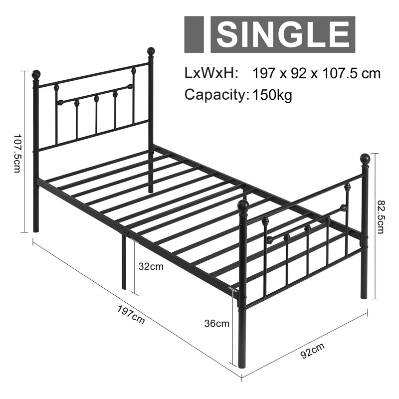Single Double Size Bed Frame, Metal Platform Beds with Headboard and Footboard, Steel Slat Support, No Box Spring Needed, Easy Assembly